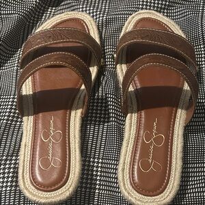 Jessica Simpson Brown Double-Strap Slide Sandals